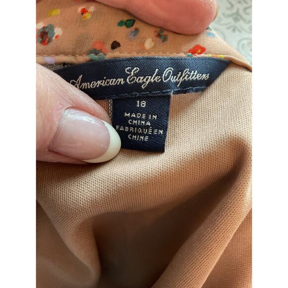 American Eagle Pleated Lined Floral Skirt w/ Blue Flowers Orange Trim Plus 18 - Picture 5 of 7